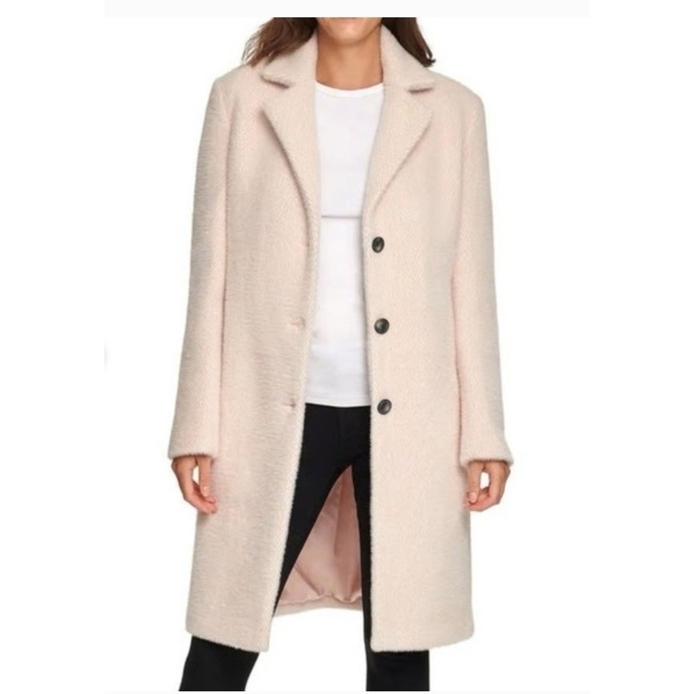 DKNY‎ Overcoat Womens Medium Pink  Chevron Notched Lapel Coat